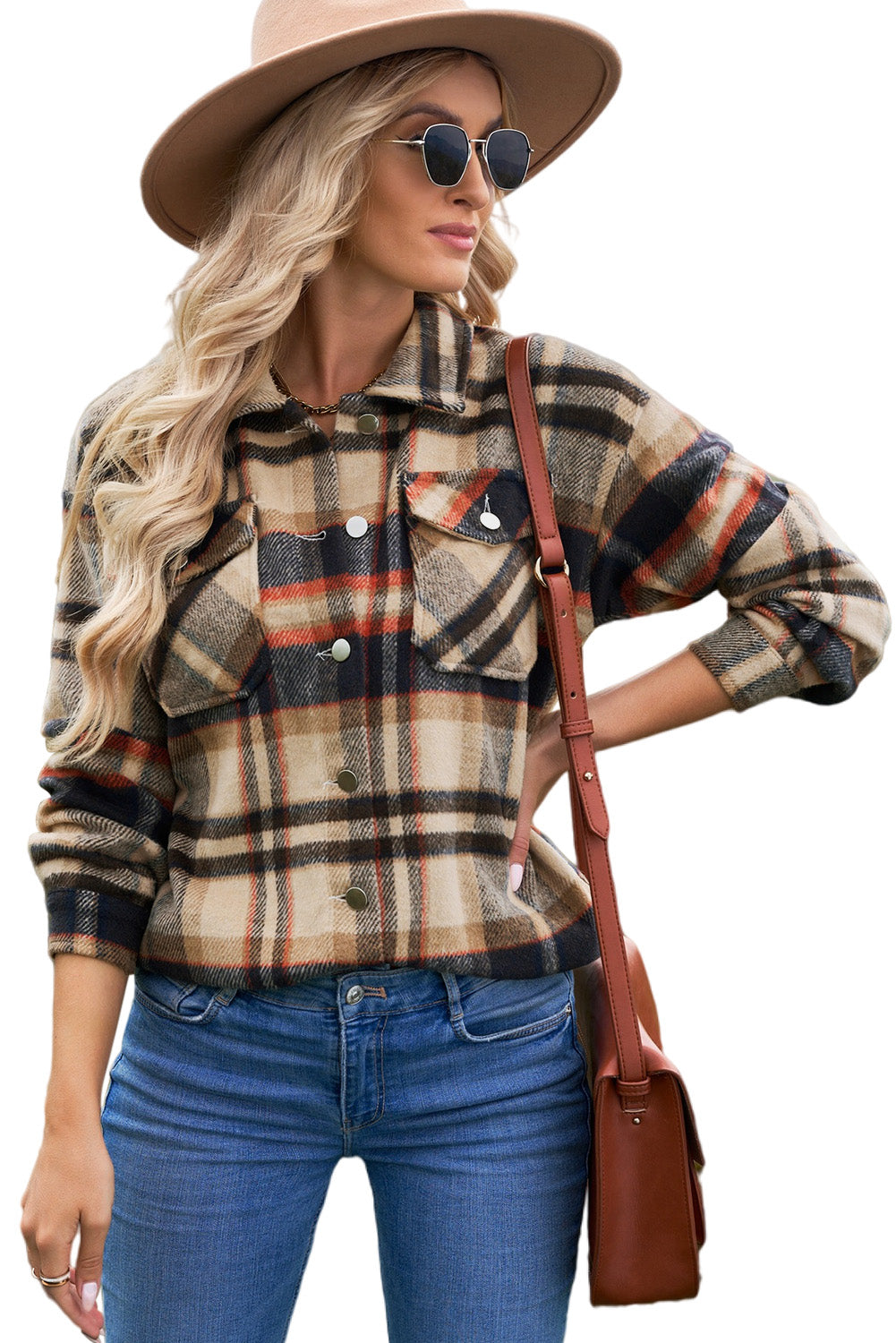 Red Plaid Button Front Pocket Shirt Shacket